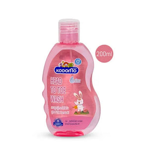 Pink bottle of Kodomo Head to Toe Wash on a white background